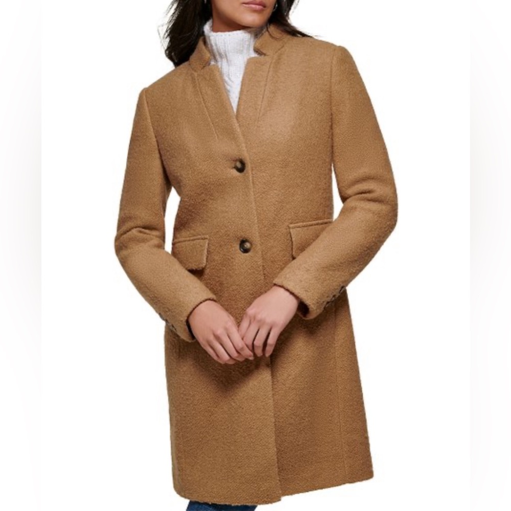 DKNY Camel Boucle Wool-Blend Overcoat